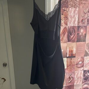 Elegant Black Lace Trim Slip Dress